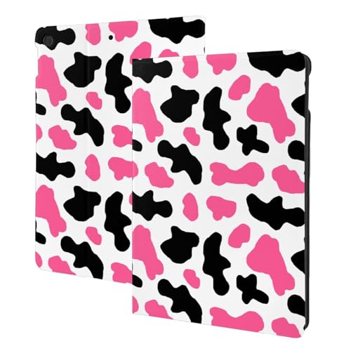 Housse de tablette compatible iPad 10.2 motif vache rose et noire