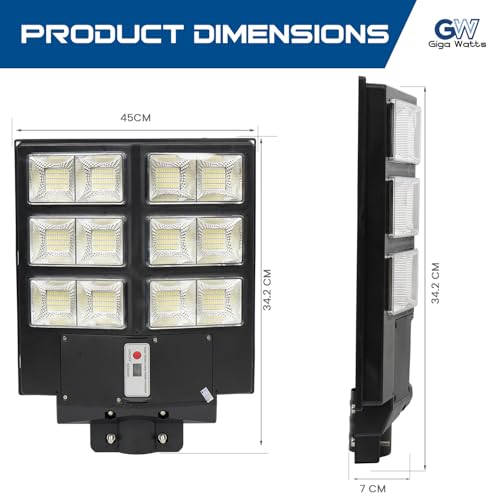 Image of Gigawatts 480 LED 200W Solar Street Light with Remote Control High Power 20Ah Battery Inbuilt 23W Solar Panel IP65 Water Resistant Outdoor Lamp for Wall Pathway Garden and Patio (1Pc, Cool White)
