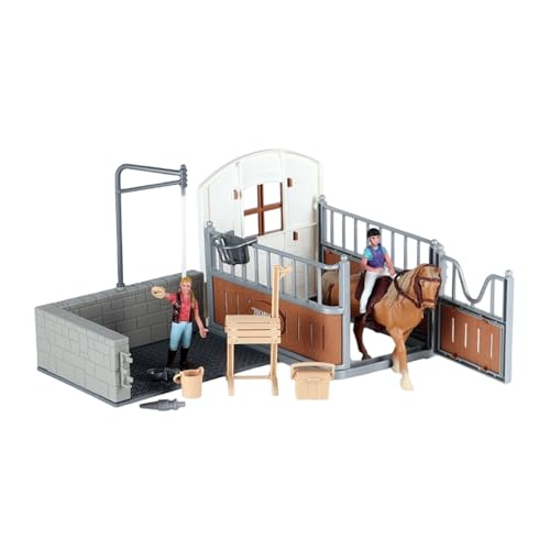 DEKKRYNFV Interaktive Pferdepflege Tun Spiel Set Mit Miniaturstabilwerkzeug Realistische Tierfiguren Für Kreatives Lernen Kinder Spielzeug