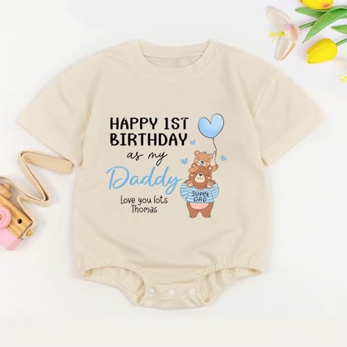 Personalized Happy First Birthday As My Daddy Bubble Romper, Custom Happy Birthday Daddy Onesie4