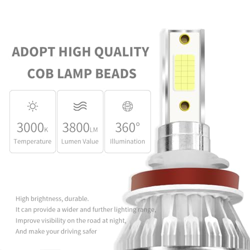Wogomz WO-CLDT-34 2 Pcs H8/H11/H9 Car Led Light, 3000K 3800Lm Super Bright Auto Headlight Bulb thumb #2