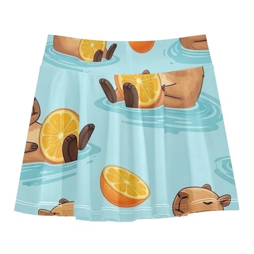 Joisal Skirts with Shorts Cute Capybaras Oranges Athletic Shorts for Girls Skorts Cool Pink Pleated 4t2