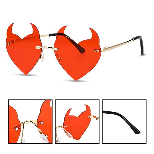 Rimless Devil Horns Heart Sunglasses For Women Devil Heart Sunglasses Funny Halloween Glasses Punk Rock Horn Glass3