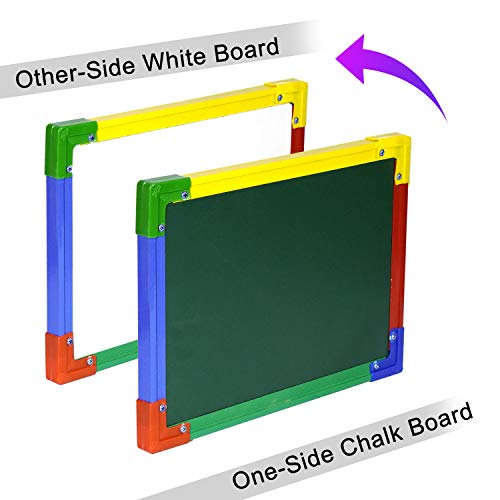 Image of DAHSHA 2 in 1 Double Sided Slate White & Green for Kids Double Sided Board with Colorful Aluminum Frame with Chalk (34 * 24 cm)