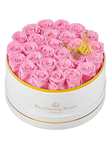 27 Preserved Roses Forever Flowers Real Roses in a Box Mother's Day Birthday Flowers for Her Mom Women Wife Valentine's Day, Pink Roses