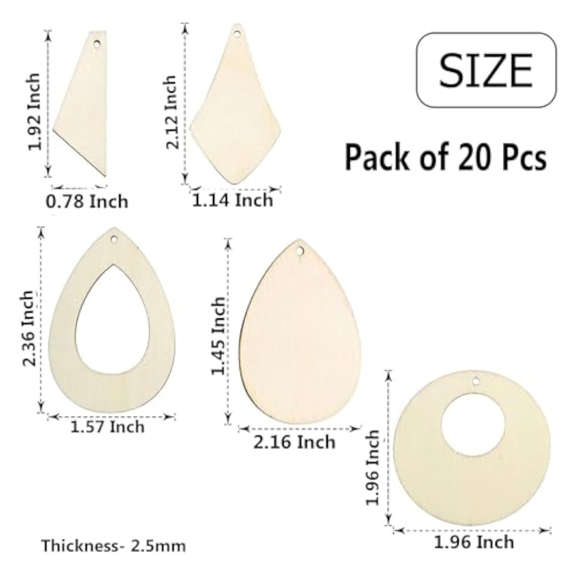 Pack of 20 Pcs Wooden Earring Blanks for DIY Dangle Earrings