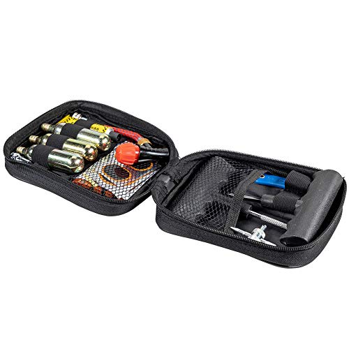 Image of Pit Posse PP3167 Motorcycle Tire Repair Kit with Co2 Inflator and Cartridges for Tube and Tubeless Tires, Emergency Roadside Kit, Flat Tire Accessories for Easy Repair
