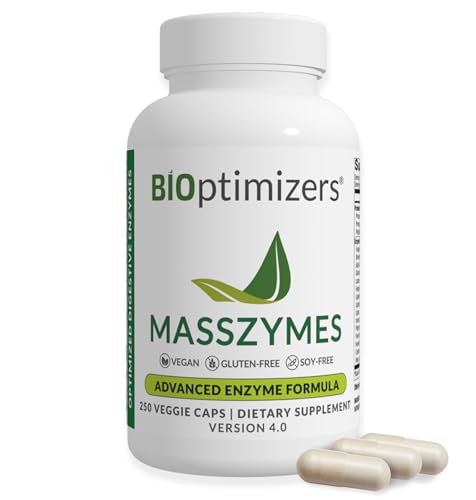 BiOptimizers MassZymes - Complete Digestive Enzymes Supplement for Gut Health - Bloating Relief for Men and Women - Lipase Amylase Bromelain Digestive Enzymes (250 Capsules)