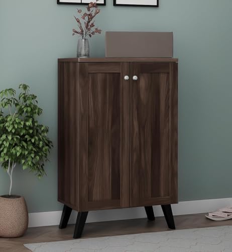Image of Mevigo Shoe Rack Wooden with Door - 2 Door 4- Tier Engineered Wood Shoe Rack Organizer for Entryway, Hallway & Bedroom, Space Saving Shoe Storage Cabinet -Brown-JB1