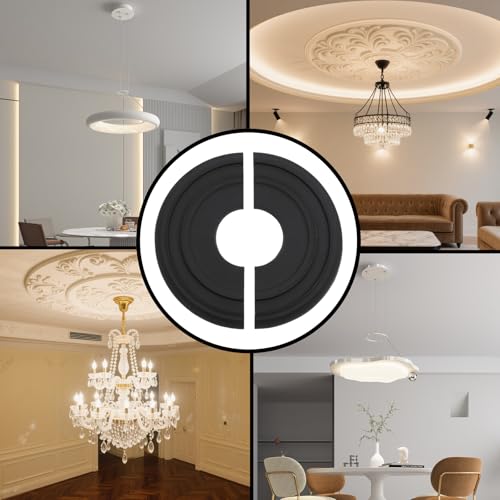 Image of PU Ceiling Medallions 2Pcs, 12.28 Inches x 3.94 Inches, Matte Black | Split Type, Fits 3.94 Inches Canopy, European Vintage Carving Style, Synthetic Foam Construction for Easy Installation