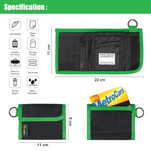Rough Enough Kids Wallet for Boys Teens with Neck Lanyard Keychain Key Ring Cordura Black Green3