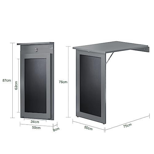 SoBuy Wall-Mounted Drop-Leaf Table Foldable Dining Table Desk with Memo Board Space-Saving Folding Table for Kitchen, Office, Small Spaces Grey 50cm x 75cm x 76cm FWT20-HG - Image 3