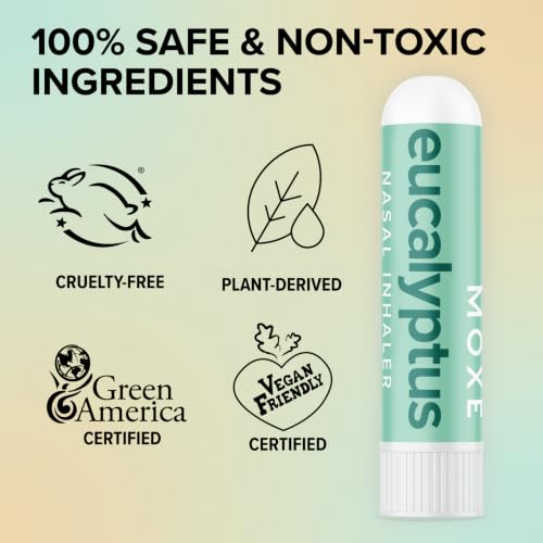 Image of MOXĒ Eucalyptus Essential Oil Nasal Inhaler, Sinus & Congestion Relief, Daily Relaxation, Stress Relief, Therapeutic No-Mess Aromatherapy, Pure and Natural, Made in USA (3 Pack) packaging may vary