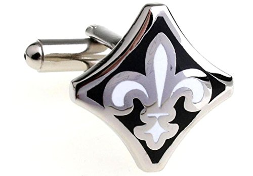 Par de Mancornas MRCUFF Fleur De Lis Negro Blanco con Caja miniatura 1