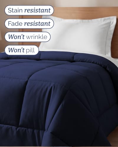 Image of Twin Size, Navy Blue Alternative Down Comforter - Warm, Lightweight & Breathable Hotel Quality Bedding Set for Men, Women, Kids & Teens - All Season Oversized Cooling Microfiber Duvet Insert Comforter