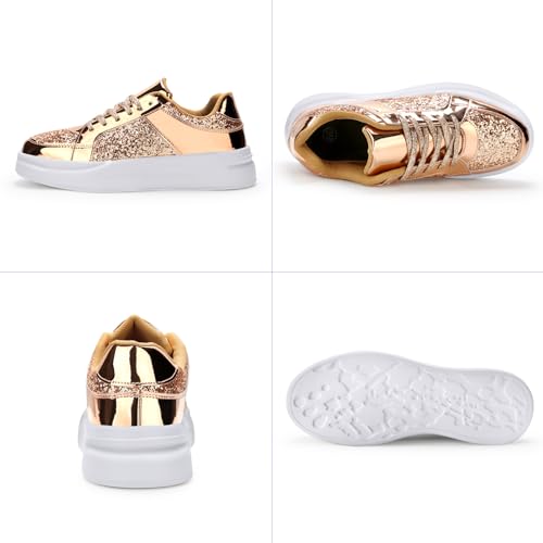 Qimaoo Tênis feminino com glitter, elegante, brilhante, lantejoulas, para festa de casamento, dança,