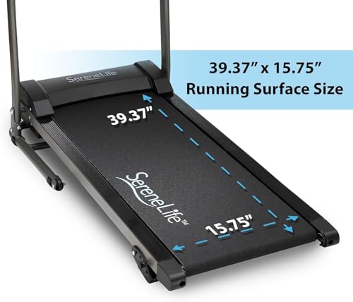 SereneLife Electric Folding Treadmill Exercise Machine - Smart Compact Digital Fitness Treadmill Workout Trainer w/Bluetooth App Sync, Manual Incline Adjustment, for Walking, Running, Gym