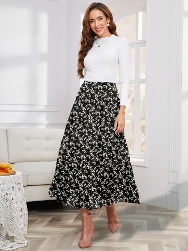Image of NASHALYLY Women's Chiffon Elastic High Waist Pleated A-Line Flared Maxi Skirts