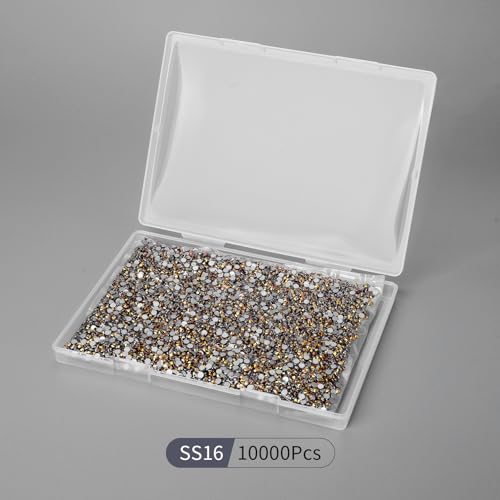 Image of 10000PCS Gold Rhinestones Bulk, Flat Back Crystal Glass Stone Round Gems,SS16, 3.8-4.0mm