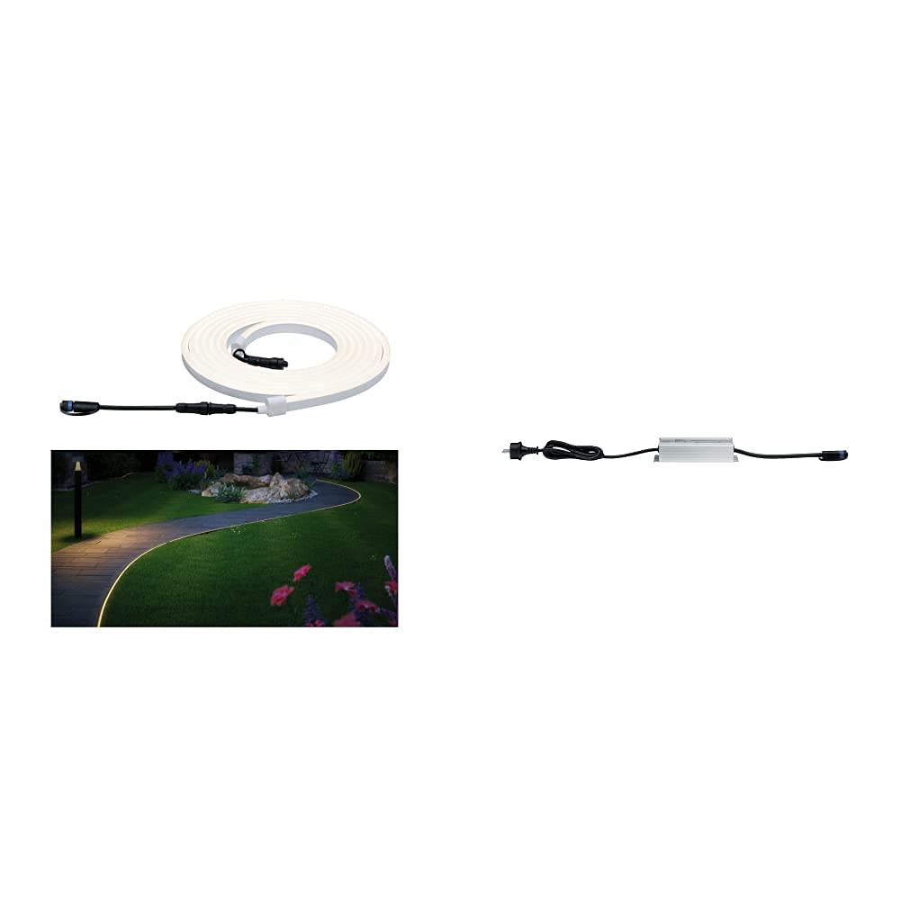 Paulmann 94191 Plug & Shine LED Außenleuchte flexible Neon Stripe incl. 1x31 Watt IP67, Weiß, 3000 K & 988.49 Outdoor Plug & Shine Power Supply IP44 230/24V DC 75W, Trafo Transformator Aussenleuchten