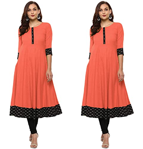 Image of NATEK Cotton Anarkali Printed Border Kurtis for Women Combo Pack of 2