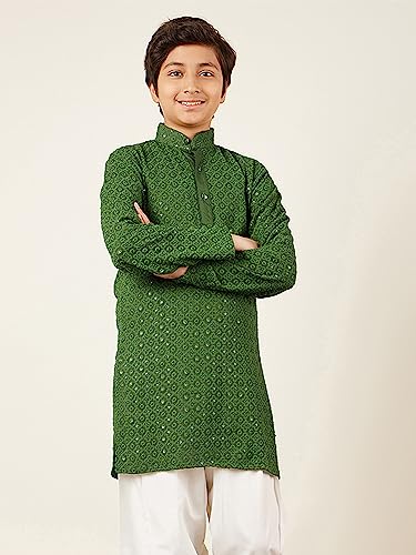 Image of AJ DEZINES Chikankari Kurta For Boys- Ethnic Wear | Embroidery Chikankari Sequined | Traditional & Festive Outfit | Cotton Stylish Boys Kurta | Perfect For Wedding & Family Function