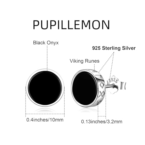Black Onyx Stud Earrings for Men Women, 925 Sterling Silver Viking Earrings2