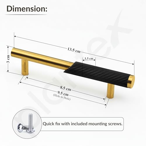 Image of Plantex Stainless Steel & Aluminium Cabinet Handle /96mm Wardrobe Door Handle /Cupboard Pull-Push Handles for Home /Office - Pack of 1 (Black & Gold)