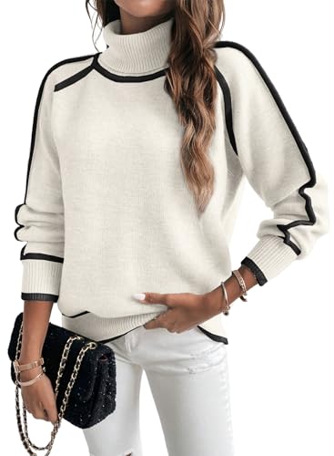 EVALESS Fall Sweaters for Women Trendy 2025 Cute Cozy Turtleneck Long Sleeve Colorblock Knitted Pullover Tops3