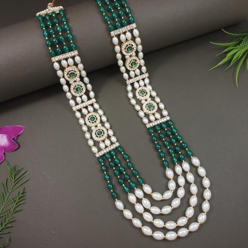 Image of I Jewels 4 Layered Traditional Gold Plated Dulha Moti Mala with Beaded Maharaja Haar /Groom Necklace for Men