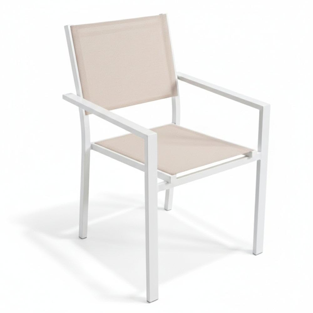 LOLAhome Set de 2 Sillas Thais de Aluminio Blanco y Textileno Beige, Elegantes, Apilables, Ligeras y Resistentes, Tratamiento anticorrosión para Exteriores, de 56x56x86 cm