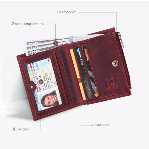 Image of Oak Leathers Wallet For Women Full Grain Leather - Small RFID Coin Purse Credit Card & ID Holder for Ladies,Bifold Wallets for Teenager | Small