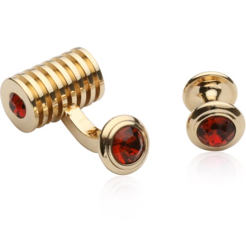 Cuff-Daddy Men's Rose Gold Ruby Red Crystal Cufflinks and Studs Tuxedo Shirt Formal Set with Jewelry Presentation Box Storage Travel Special Occasions2
