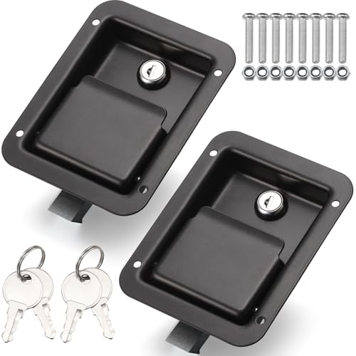 Loclink Black Truck Tool Box Lock Replacement kit, Stainless Steel Paddle Latch for Truck Bed Toolbox Handle, Trailer Door, RV, Camper, ATV, UTV, 5.85" L x 4.25" W with Keys, 2PC