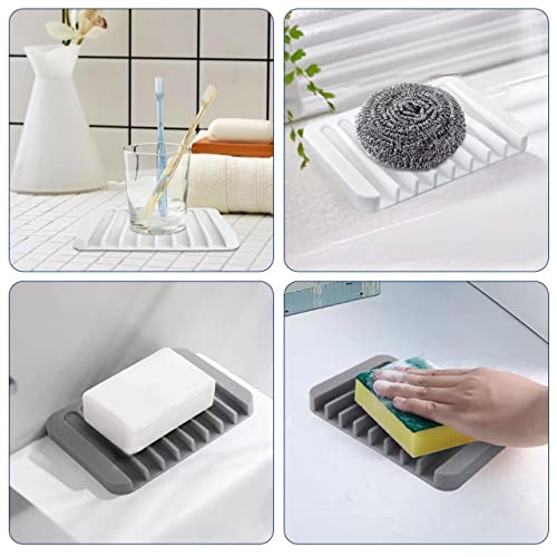 Kajuda Self Draining Soap Dishes， Premium Silicone Soap Holder, Soap Tray Saver For Shower Bathroom Kitchen Sponges, Non-Slip Design, Bar Soap Dish To Keep Soap Dry， Easy Clean (White) #TOP1