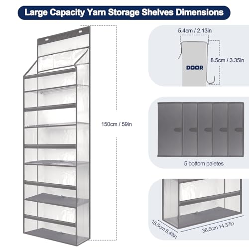 Image of Katech Hanging Yarn Storage Organizer, Large Capacity Knitting Organizer Storage with 5 Transparent Compartments 3 Pocket for Yarns Enthusiasts, Over The Door Storage Bag for Crochet Hooks Yarn Balls