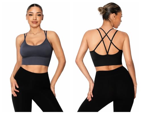 Image of Sykooria 3 Pack Strappy Sports Bra for Women Sexy Crisscross for Yoga Running Athletic Gym Workout Fitness Tank Tops