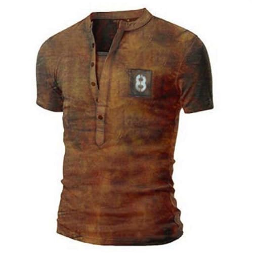 Camiseta Henley para hombre, cuello en V, manga corta, elegante, vintage, informal, cómoda, holgada, elástica, para verano, manga corta para entrenamiento, naranja, L