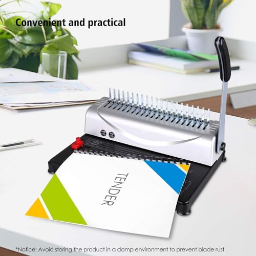 MAKEASY Binding Machine, 21-Hole, 450 Sheet, Paper Punch Binder with Starter Kit 100 PCS 3/8' PVC Comb Bindings, Comb Binding Machine Scrapbook
