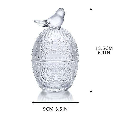 Qfkris 6'' Clear Egg Shaped Glass Candy Jar With Lid Bird Decorative Easter Candy Cookie Jar Jewelry Box Biscuit Containers #TOP2