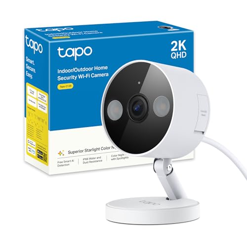 Tapo C120 Telecamera Wi-Fi Esterno & Interno, Videocamera Sorveglianza 2K 4MP, Sicurezza Domestica AI, Visione Notturna, Installazione semplice, Base Magnetica, IP66 Resistente Alle Intemperie, Alexa