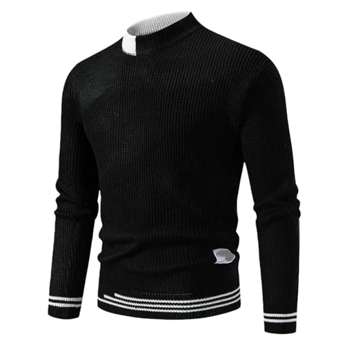 GETRICHHL Suéter para Hombre Suéter Holgado Informal De Cuello Medio Alto con Contraste De Color para Otoño E Invierno para Hombre-GRIS-M-negro-4XL