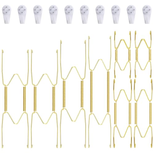 Image of 8 Piece Plate Hangers, 4 /6 /8 /10 /12 Inch Invisible Brass Wall Plate Hangers, Comes with 10 Piece Wall Hooks for Decorative Plates