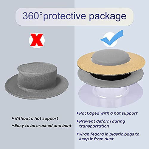 Image of Classic Fedora Hat Flat Top Hat Felt Pork Pie Hat Wide Brim Church Derby Cap for Women and Men