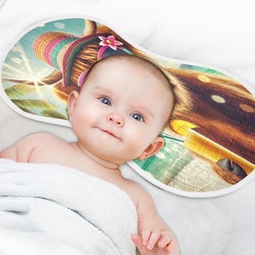 Summer Highland Cow Beach Baby Burp Cloths Muslin Soft Burp Cloth Rags Cotton Burp Clothes Absorbent for Girl Unisex Boy Newborn 1 Pack 22x11 Inches4