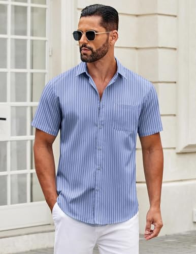 Image of COOFANDY Mens Short Sleeve Casual Button Down Shirts Summer Untucked Dress Shirts with Pocket