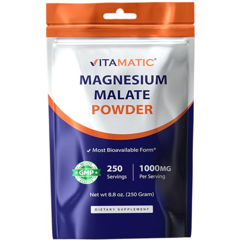 Vitamatic Magnesium Malate 1000mg per Serving Supports Muscle Joint and Heart Health 250 Grams - 250 Servings