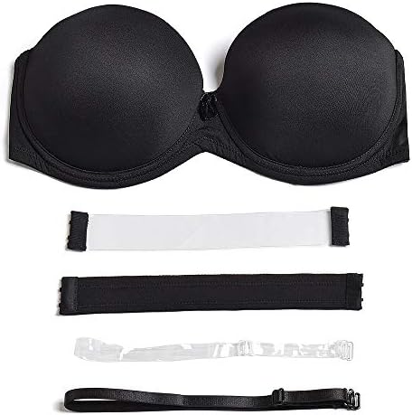 YBCG Women's Strapless Push up Padded Convertible Multiway Underwire Bra with Clear Strap for Dance Wedding Party
