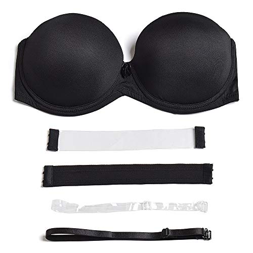 YBCG Women's Strapless Push up Padded Convertible Multiway Underwire Bra with Clear Strap for Dance Wedding Party