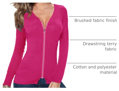 Image of Afibi Women V Neck Zip Front Long Sleeve Casual Top Blouse Shirt /Cardigan